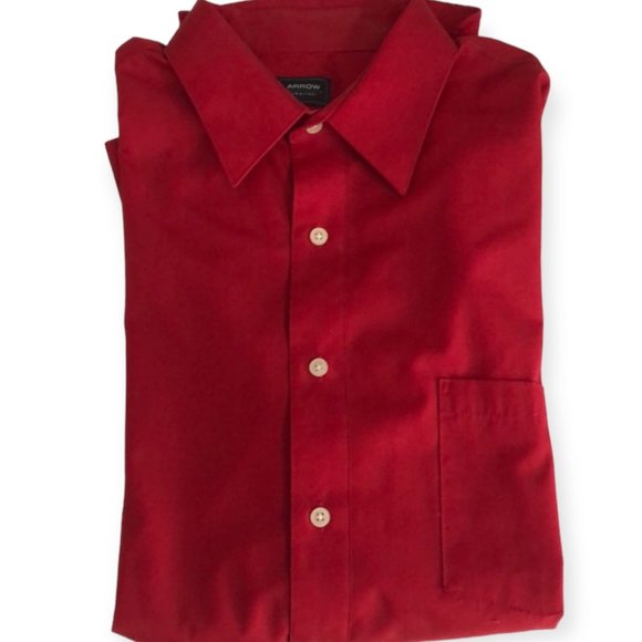 Arrow | Red Regular Fit Button-Down Dress Shirt | Sz L [16-16.5 | 34/35] - Picture 5 of 10